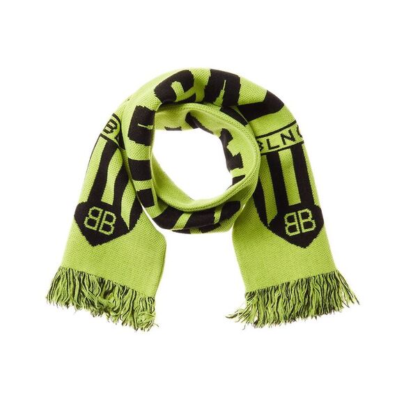 Balenciaga Logo Soccer Wool-Blend Scarf Green